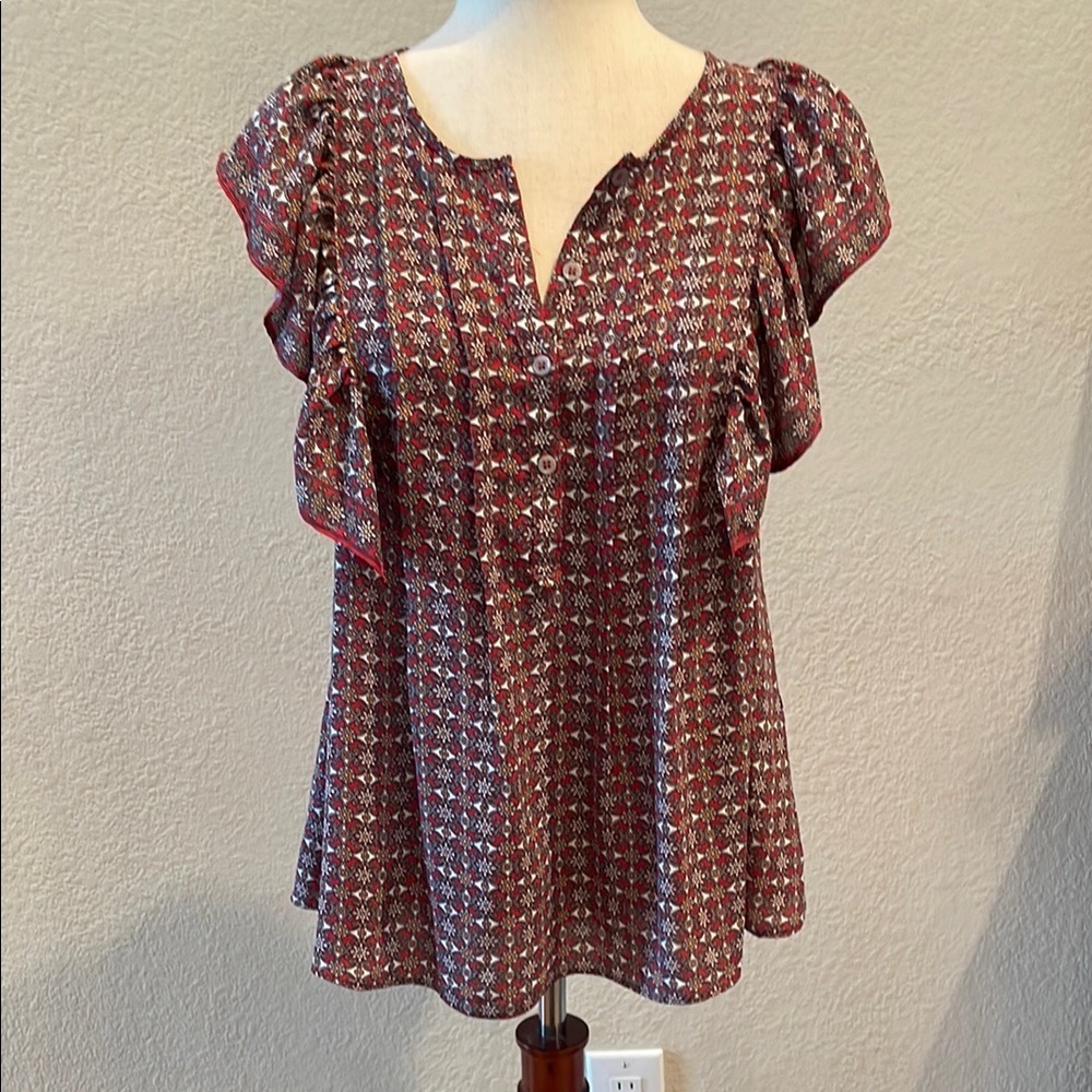 MAX STUDIO Floral Print Women's Top - Red and White Sz Med